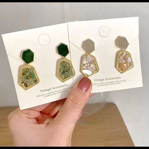 Small gemstone inlaid earrings